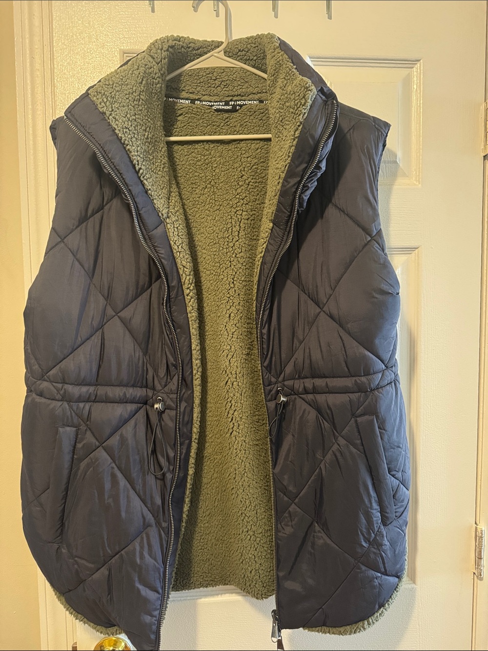 FP Movement by Free People Reversible Quilted Vest in Olive and Black